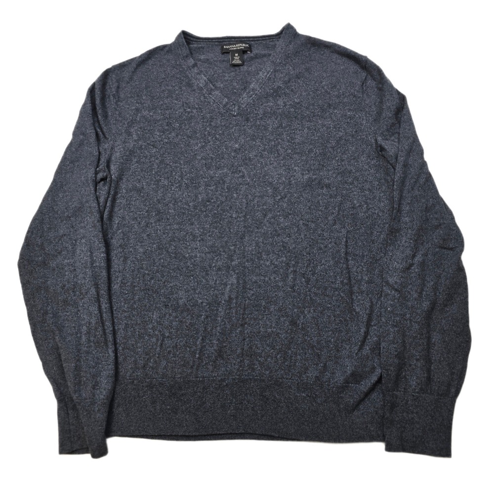 Banana Republic Luxury Silk Cashmere Sweater Mens Medium Gray V Neck Long Sleeve